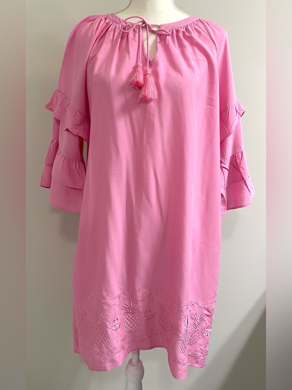Simply Southern Womens L Pink Embroidered Pineapple Dress Boho Coastal Summer - Picture 14 of 14